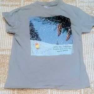 XXS Women's Grey/Moss Green Graphic T-Shirt with Winter Scene